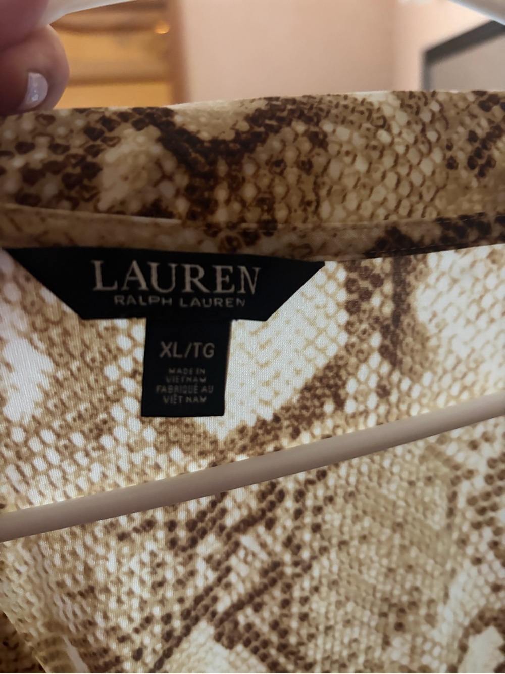 Lauren Ralph Lauren Cream and Brown Snake-Print Women’s Blouse
